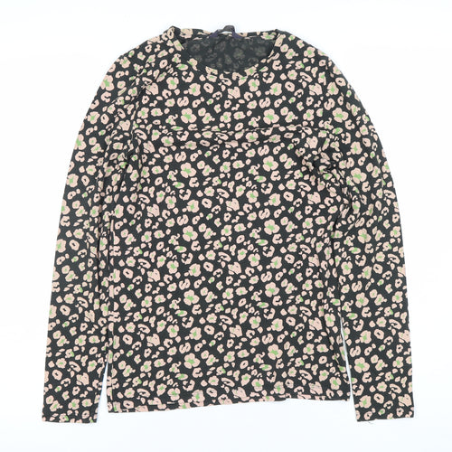 Marks and Spencer Women's Black Floral T-Shirt Size 8