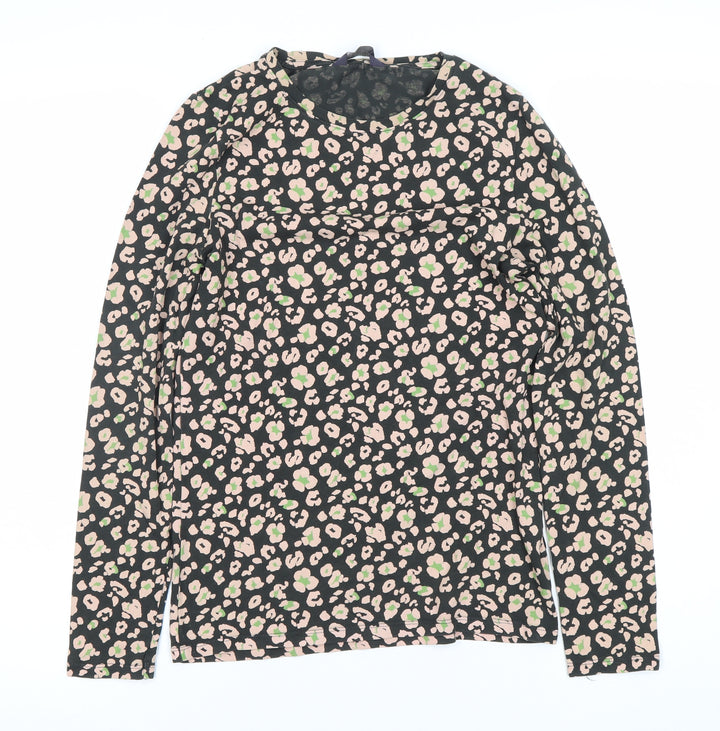 Marks and Spencer Women's Black Floral T-Shirt Size 8