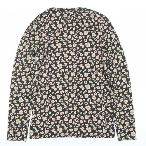 Marks and Spencer Women's Black Floral T-Shirt Size 8