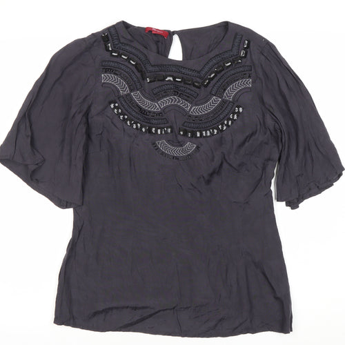 Monsoon Black Beaded Blouse, Size 12, Women's Partywear