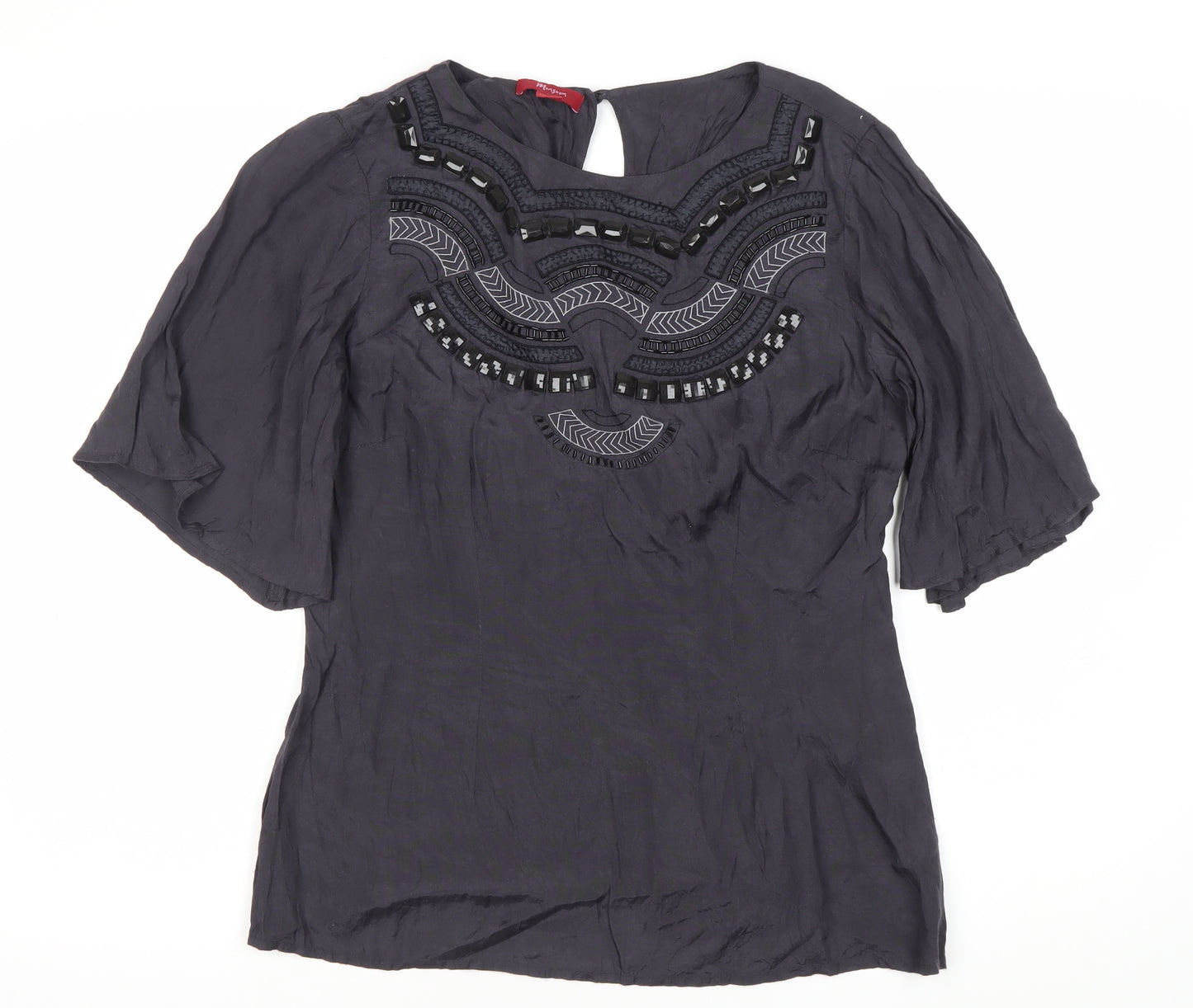 Monsoon Black Beaded Blouse, Size 12, Women's Partywear