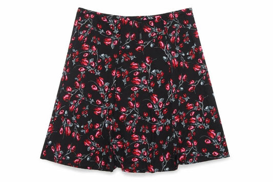 Front view of Wardrobe Essentials unisex black floral a-line skirt - 30