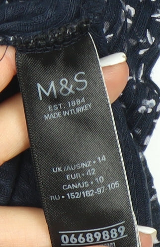 Marks and Spencer Women's Blue Floral Long Sleeve Blouse