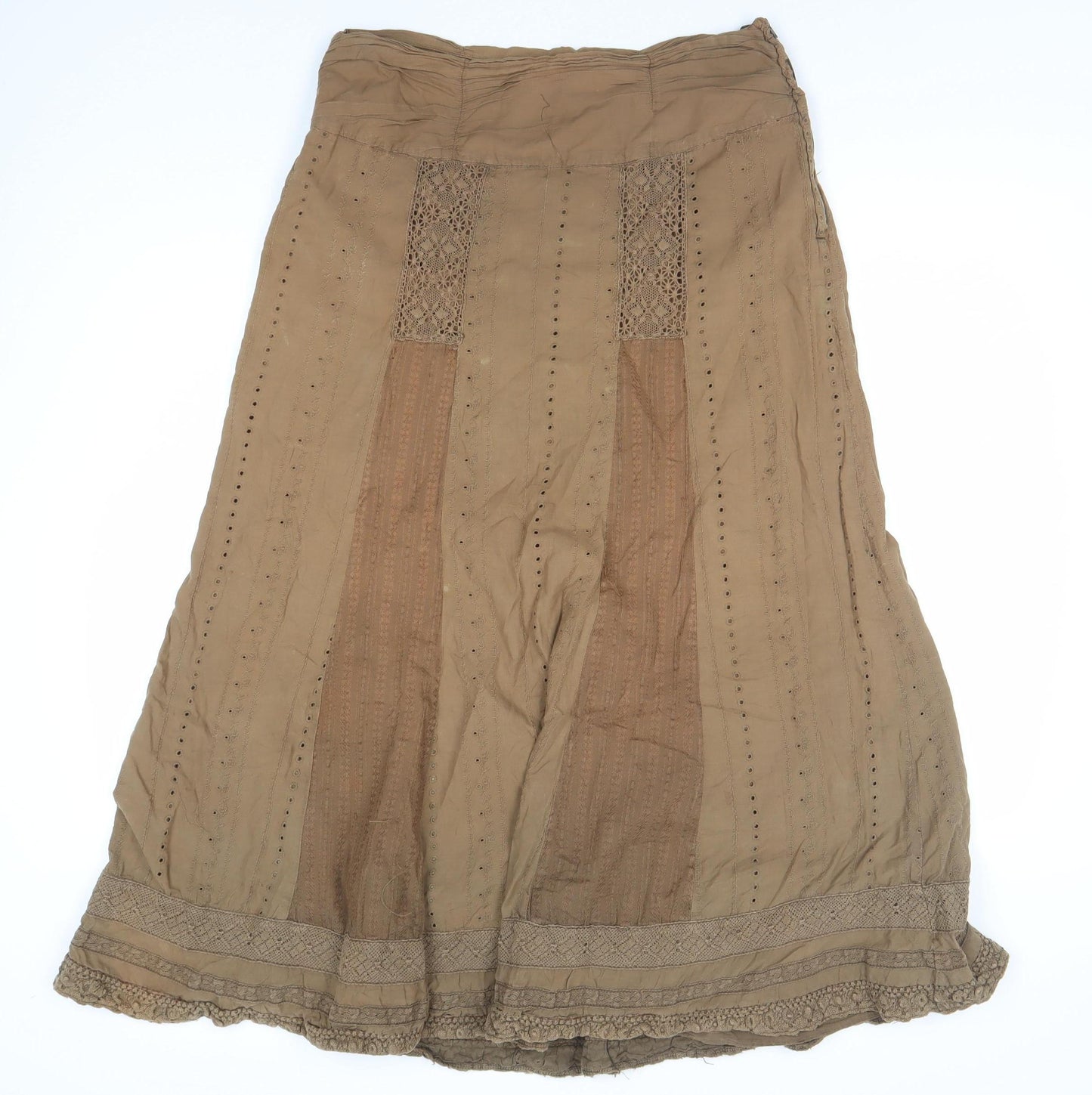 Next Women's Beige Midi A-Line Skirt Lace Detail