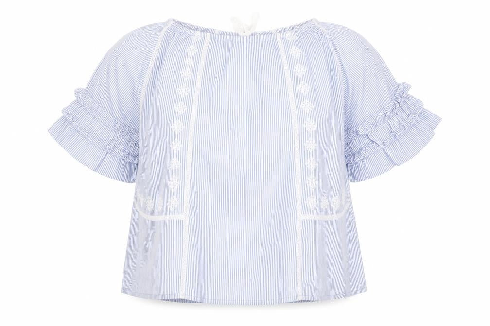 Front view of Next Teen Blue Striped Blouse, 3/4 Sleeve, size 12