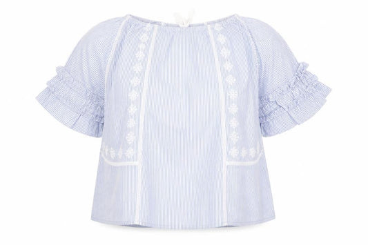 Front view of Next Teen Blue Striped Blouse, 3/4 Sleeve, size 12