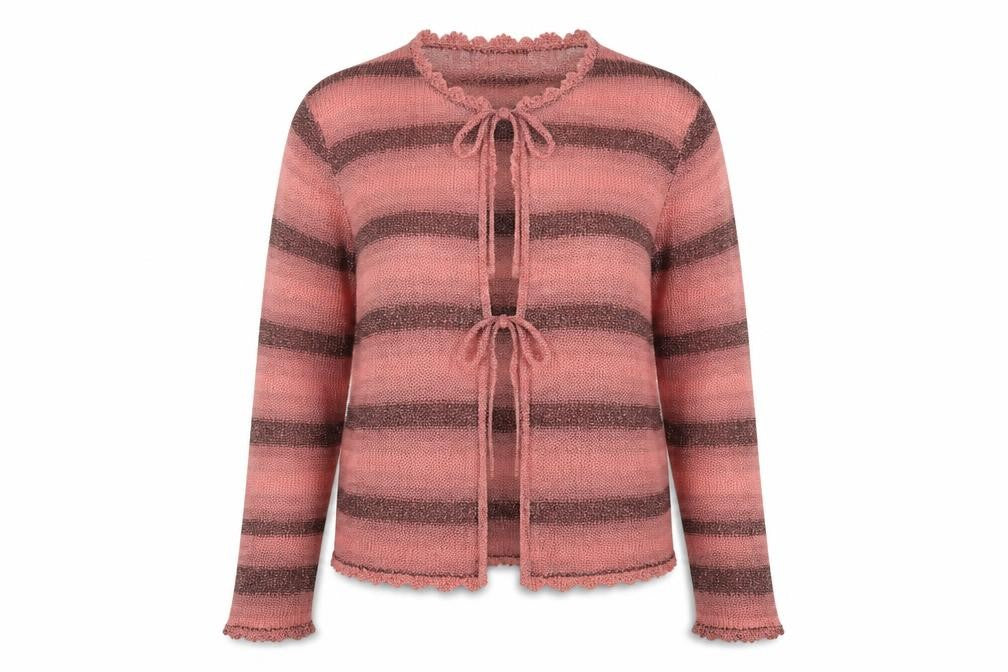 Front view of Jessica Graaf Women's Pink Striped Cardigan Medium