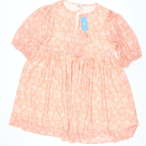 CUPSHE Orange Floral Fit & Flare Dress - M, Women's Summer Fashion