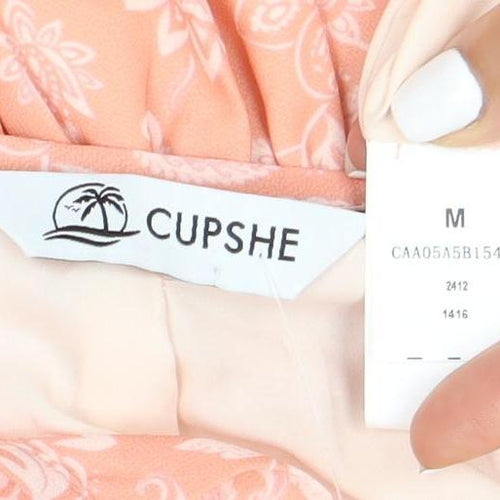 CUPSHE Orange Floral Fit & Flare Dress - M, Women's Summer Fashion
