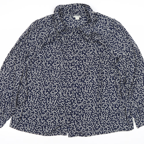 Monsoon Women's Blue Geometric Long Sleeve Blouse, Size 18