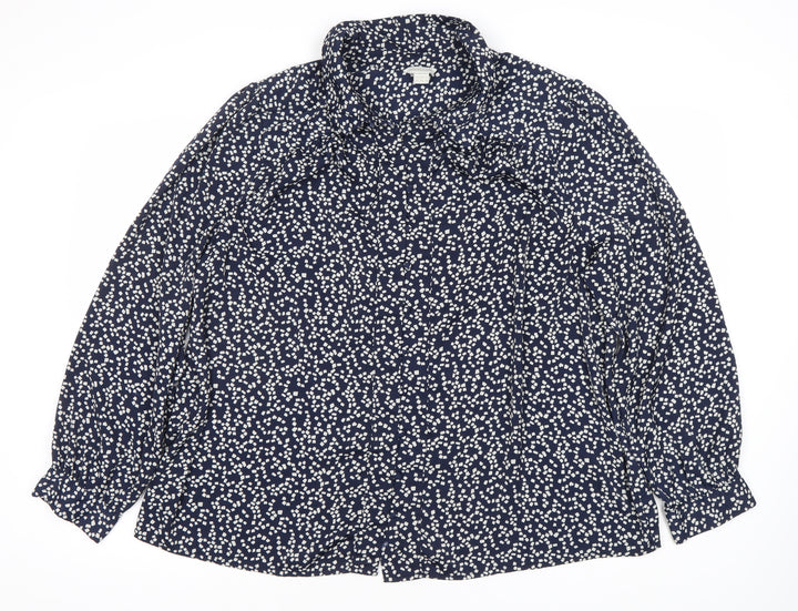 Monsoon Women's Blue Geometric Long Sleeve Blouse, Size 18