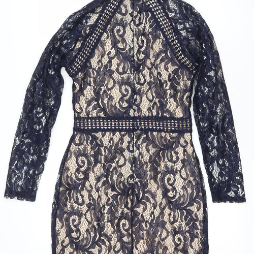 QUIZ Women's Blue Lace Floral Long Sleeve Dress Size 10