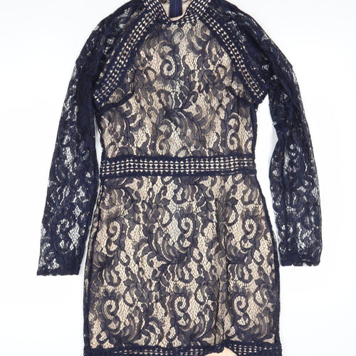 QUIZ Women's Blue Lace Floral Long Sleeve Dress Size 10