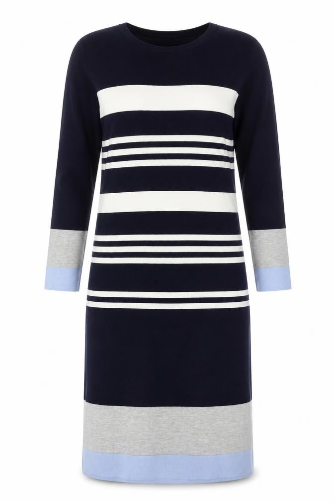 Front view of Oliver Bonas Women's Striped Knit Dress, size 8, Multicoloured
