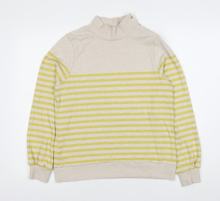 Next Women's Beige Striped Mock Neck Pullover Size 14