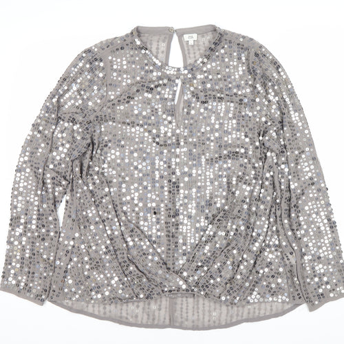 River Island Women's Grey Sequin Blouse Size 12