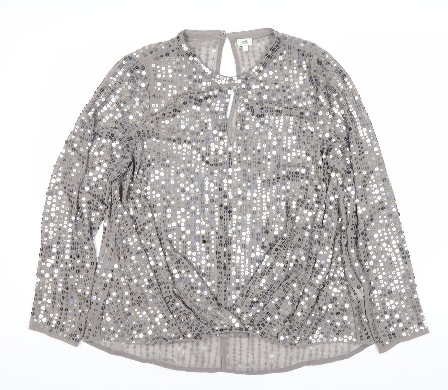 River Island Women's Grey Sequin Blouse Size 12
