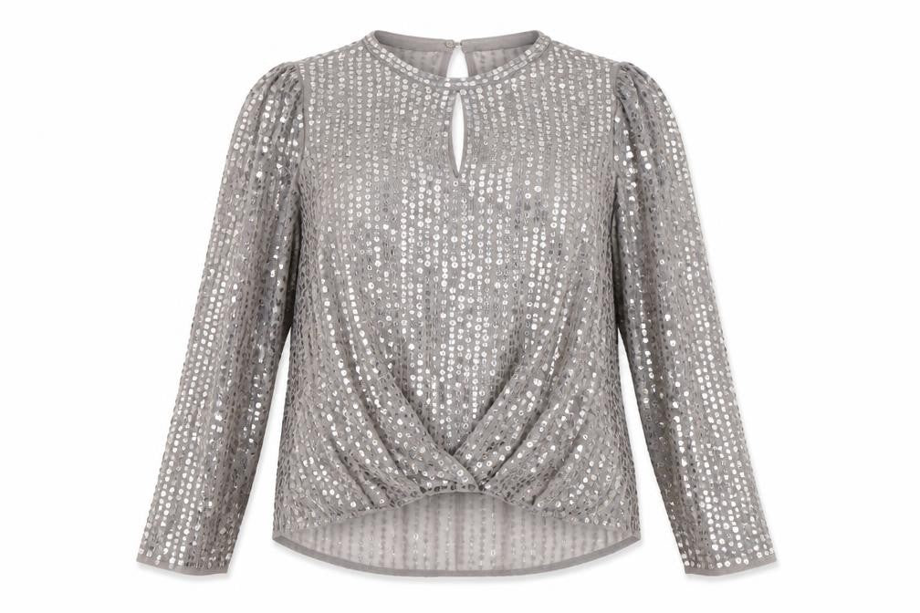 Front view of River Island Women's Grey Sequin Blouse, size 12