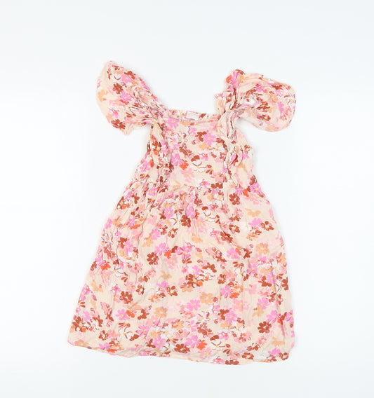 Next Girls Floral A-Line Dress 6 Years Pink Viscose