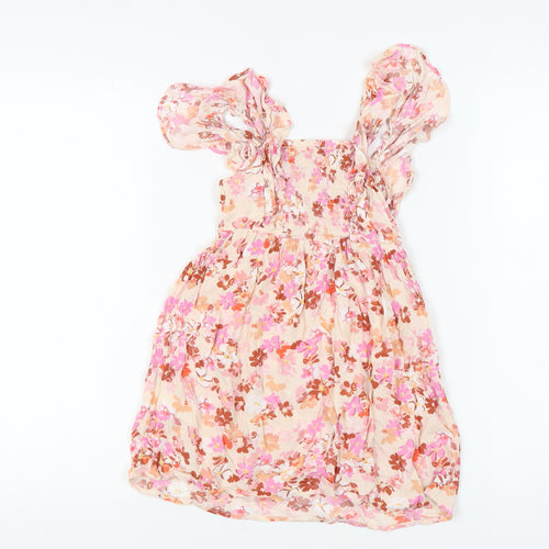 Next Girls Floral A-Line Dress 6 Years Pink Viscose