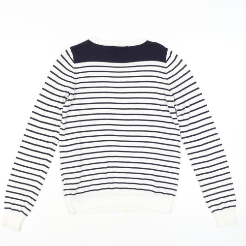 Oasis Women's White XS Striped Beaded Pullover Jumper