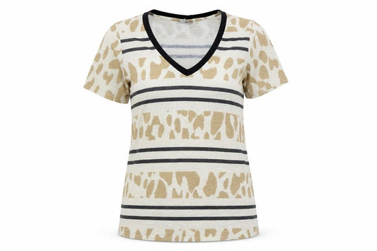 Front view of ASOS Women's Beige V-Neck T-Shirt, size 6, Casual Summer Top