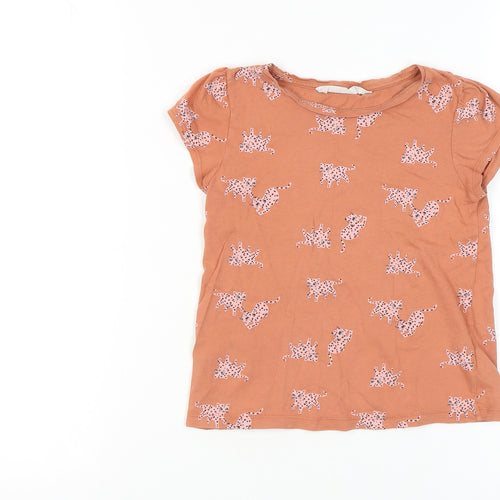H&M Girls Orange Animal Print T-Shirt, Size: 9-10 Years