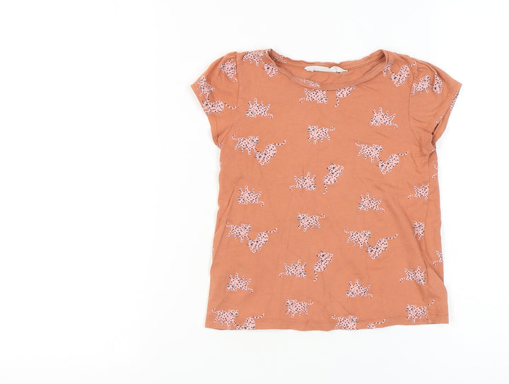 H&M Girls Orange Animal Print T-Shirt, Size: 9-10 Years