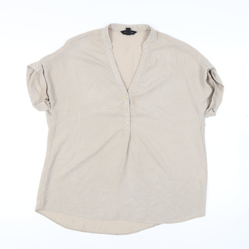 New Look Women's Beige Short Sleeve V-Neck Top Size 10