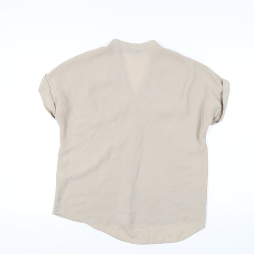New Look Women's Beige Short Sleeve V-Neck Top Size 10