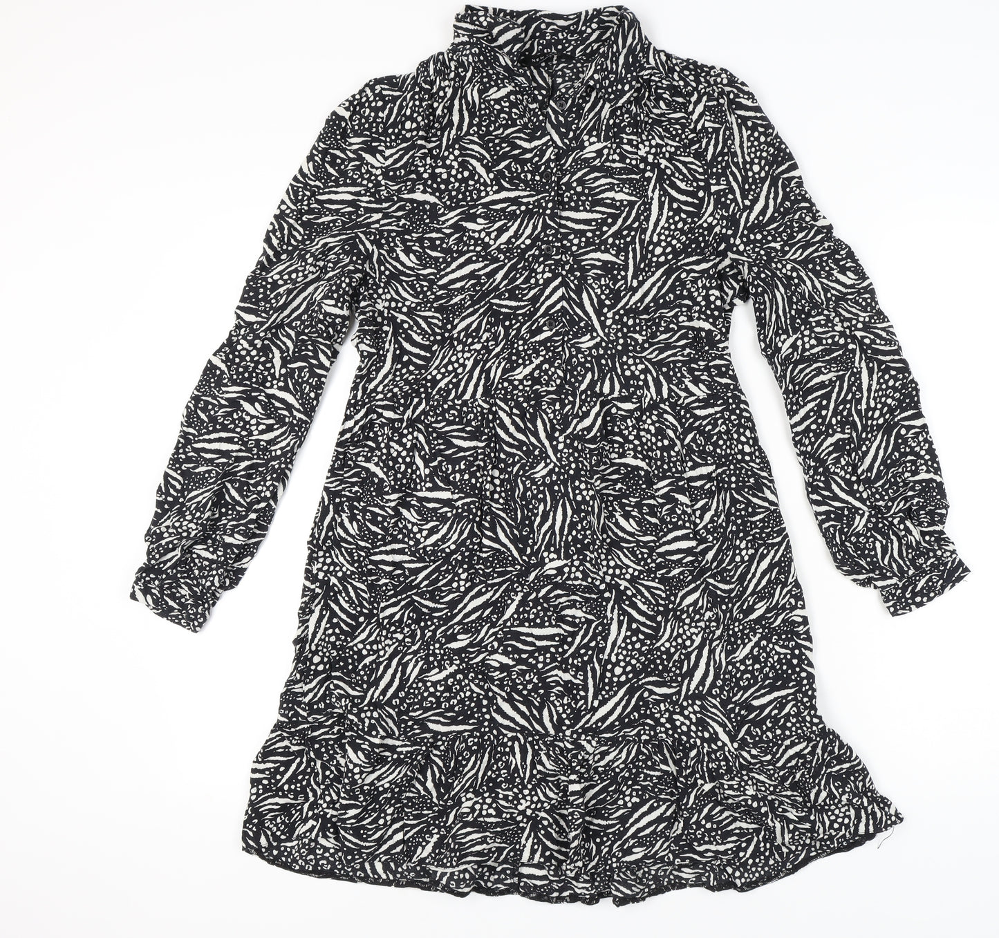 New Look Women's Black Animal Print Long Sleeve Dress - Size 10