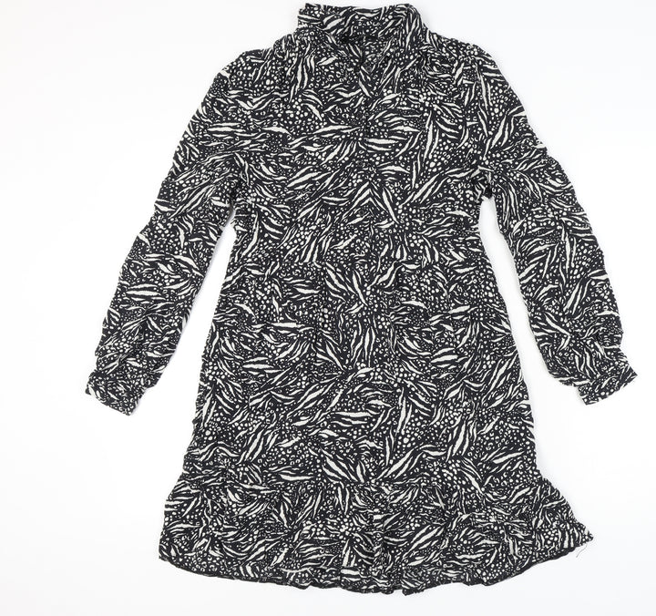 New Look Women's Black Animal Print Long Sleeve Dress - Size 10