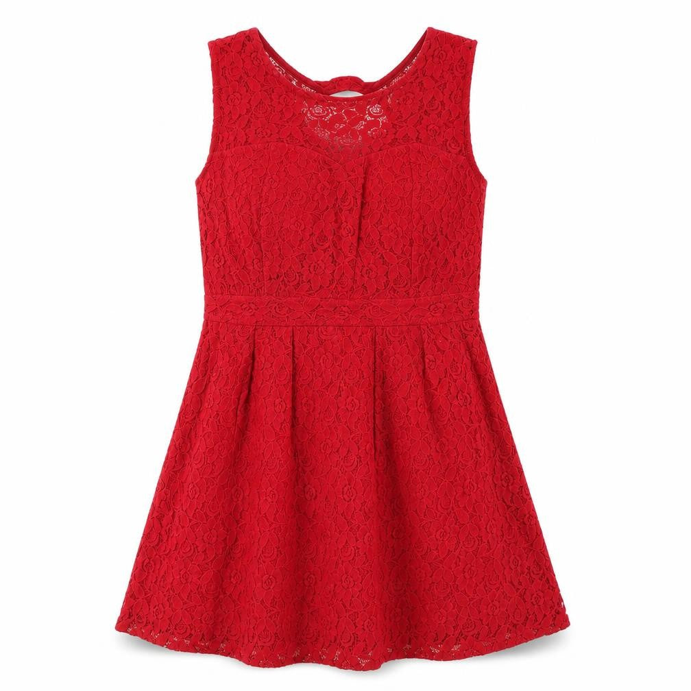 Front view of Oasis Red Sleeveless Lace Women's Dress, size 12