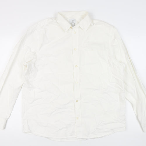H&M Men’s White Regular Fit Cotton Shirt L Button-Up