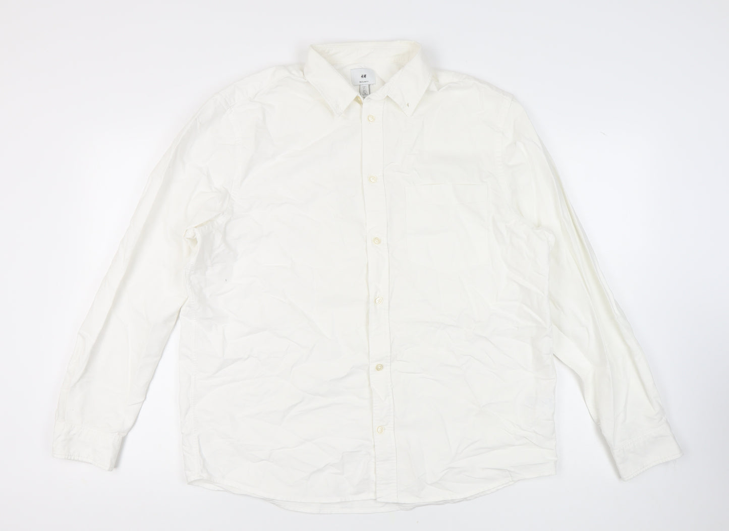 H&M Men’s White Regular Fit Cotton Shirt L Button-Up