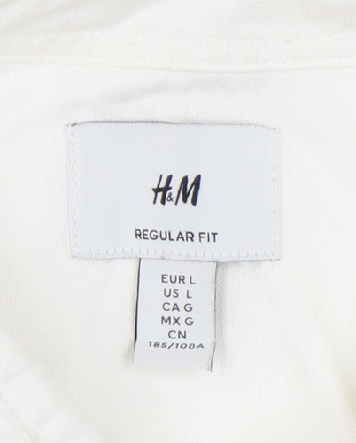 H&M Men’s White Regular Fit Cotton Shirt L Button-Up