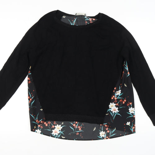 Oasis Black Floral Pullover Jumper L Women Regular