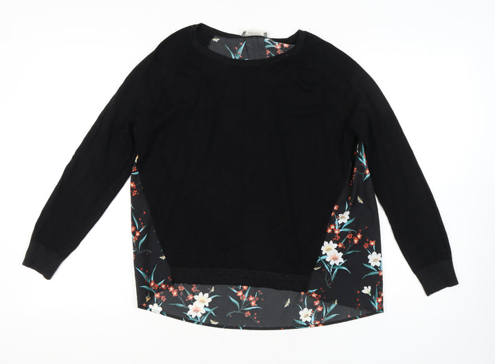 Oasis Black Floral Pullover Jumper L Women Regular