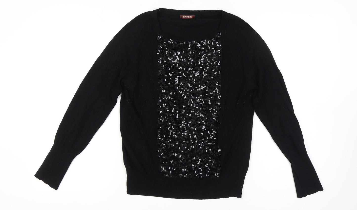 Savoir Women's Black Sequin Pullover Jumper Size 12