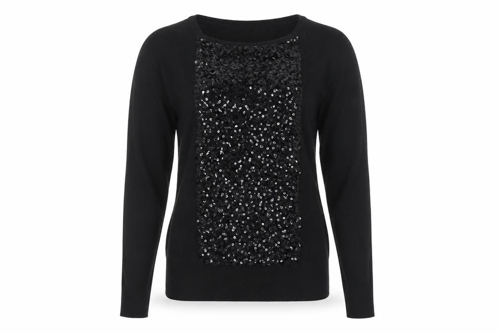 Front view of Savoir Women's Black Sequin jumper, size 12