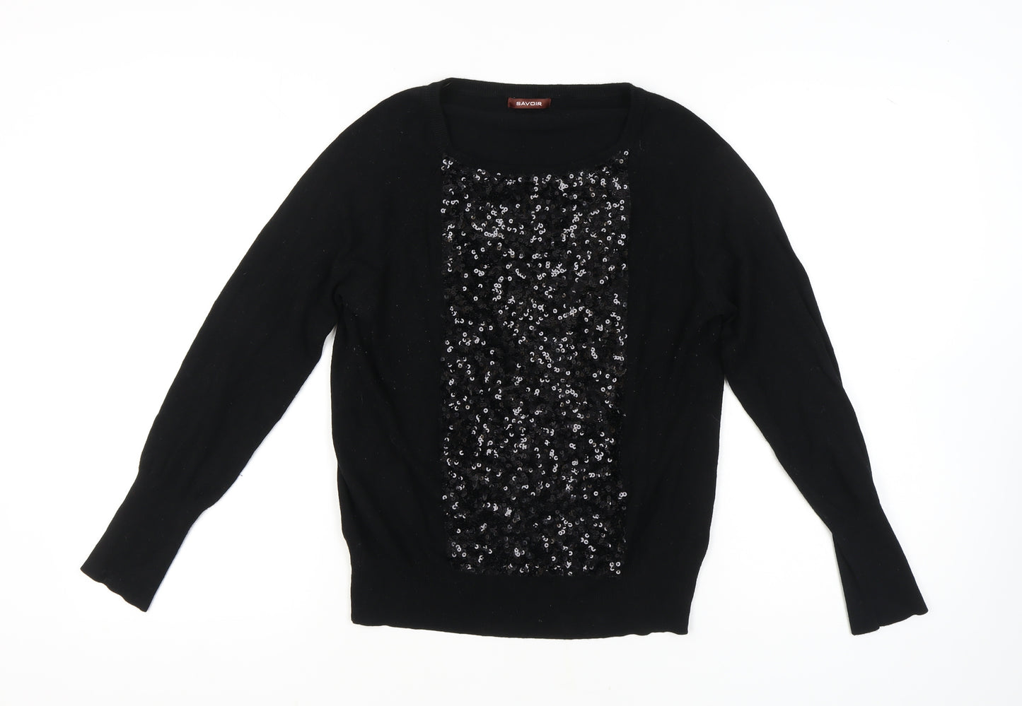 Savoir Women's Black Sequin Pullover Jumper Size 12