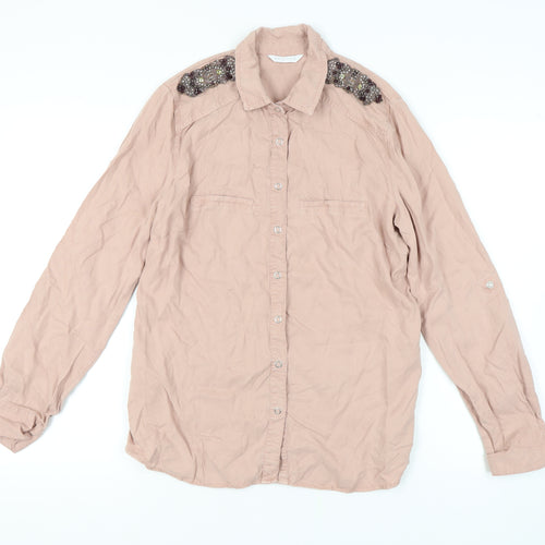 Promod Women's Beige Button-Up Shirt Size 14