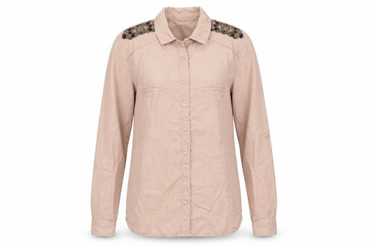 Front view of Promod Women's Beige Button-Up Shirt, size 14