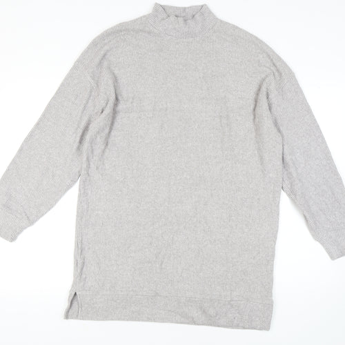 Bershka Women's Grey High Neck Knit Jumper - L