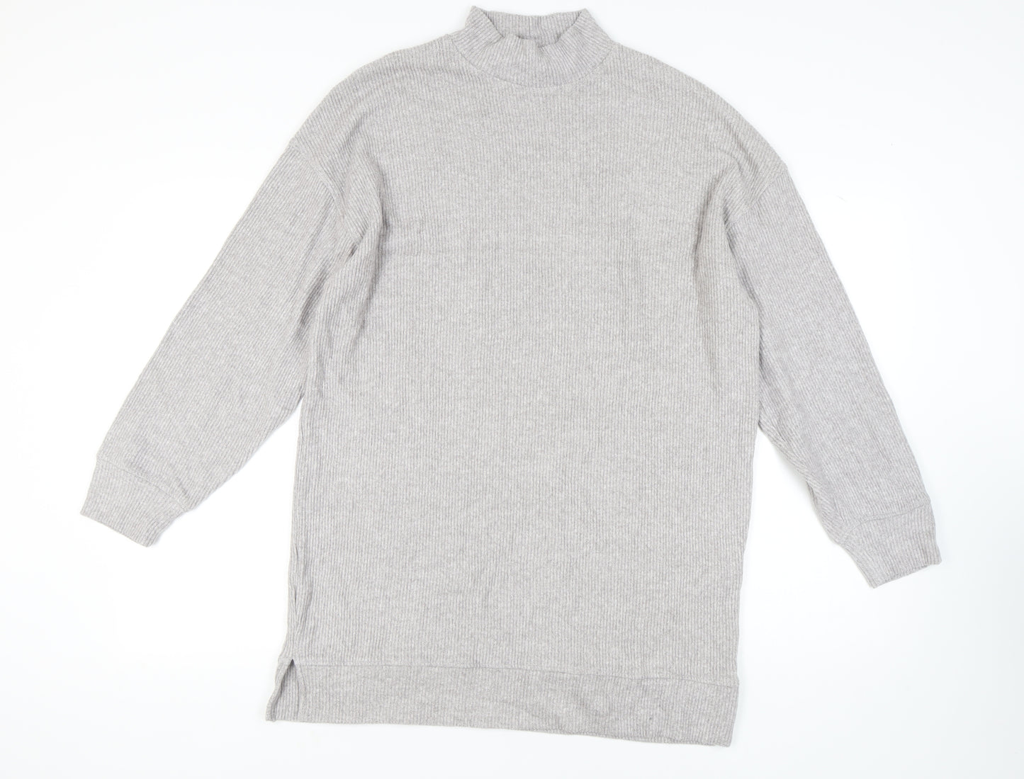 Bershka Women's Grey High Neck Knit Jumper - L