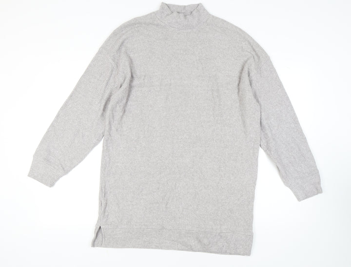 Bershka Women's Grey High Neck Knit Jumper - L