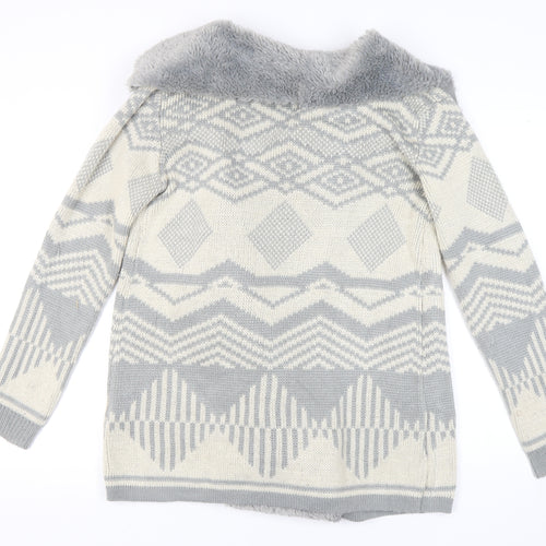 Oasis Women's Grey Open Front Cardigan in Size M, Geometric Knit