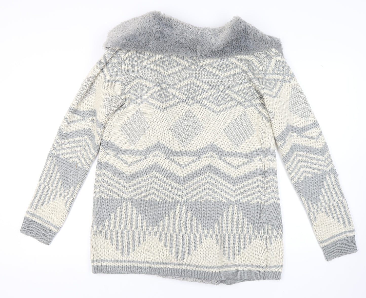 Oasis Women's Grey Open Front Cardigan in Size M, Geometric Knit