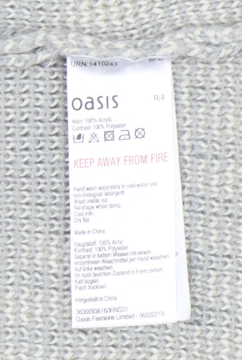 Oasis Women's Grey Open Front Cardigan in Size M, Geometric Knit