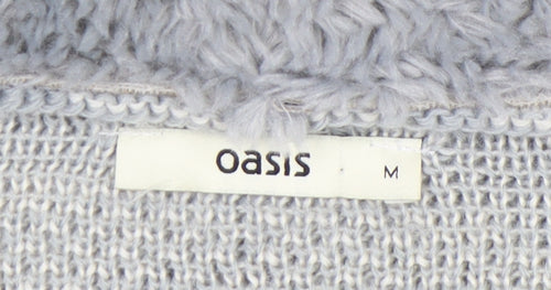 Oasis Women's Grey Open Front Cardigan in Size M, Geometric Knit
